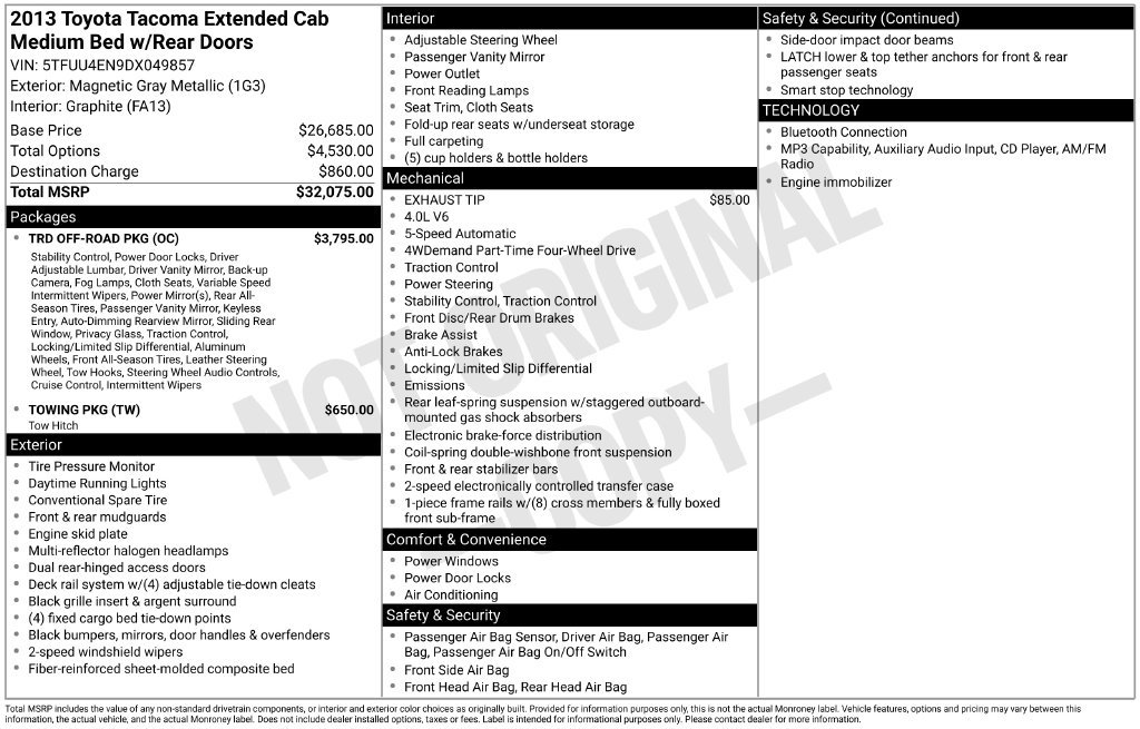 Used 2013 Toyota Tacoma 4x4 Access Cab V6 w/ TRD Off-Road Pkg image 3