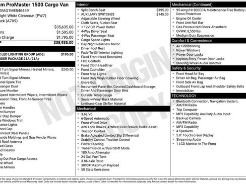 Used 2021 RAM ProMaster 1500 w/ Interior LED Lighting Group FWD image 9