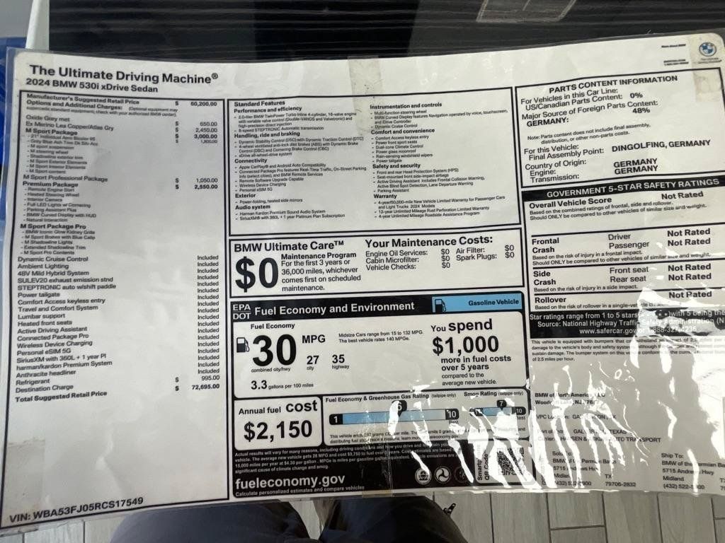 Used 2024 BMW 530i xDrive w/ M Sport Package AWD/4WD image 16
