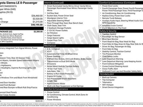 Used 2021 Toyota Sienna LE w/ LE Plus Package AWD/4WD image 11