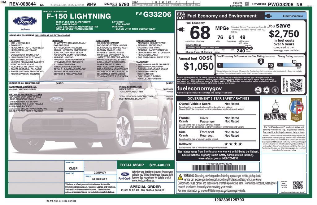 Used 2023 Ford F150 Lightning Lariat AWD/4WD image 2