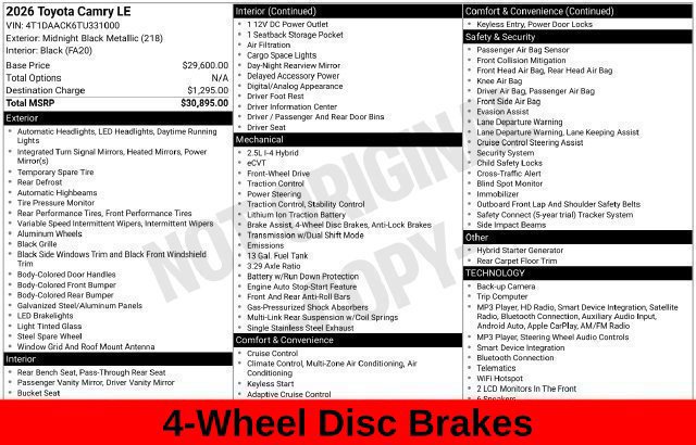 Used 2026 Toyota Camry LE FWD image 30
