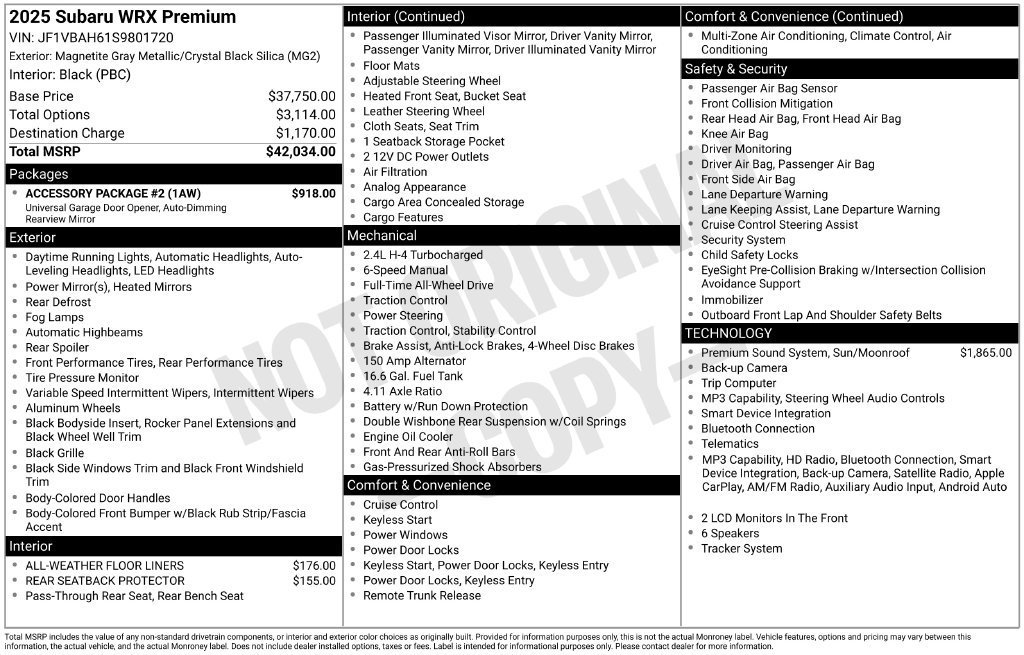 Used 2025 Subaru WRX Premium w/ Accessory Package #2 AWD/4WD image 35