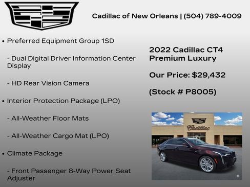 Used 2022 Cadillac CT4 Premium Luxury w/ Climate Package RWD image 8
