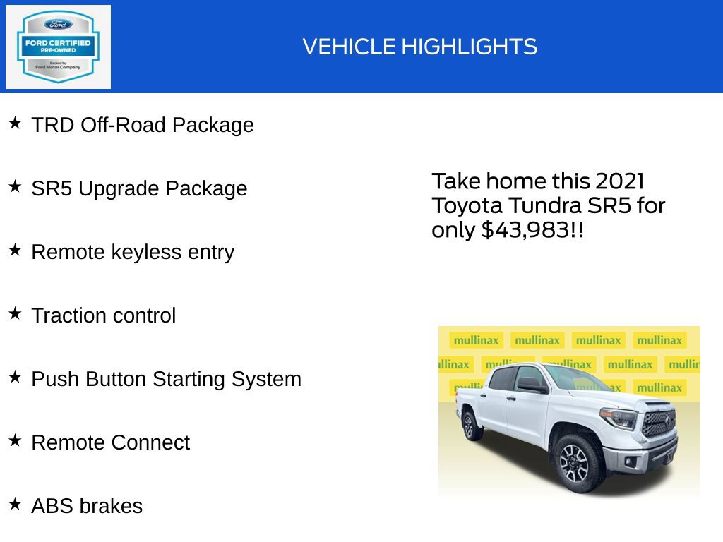 Used 2021 Toyota Tundra SR5 w/ TRD Off-Road Package AWD/4WD image 18