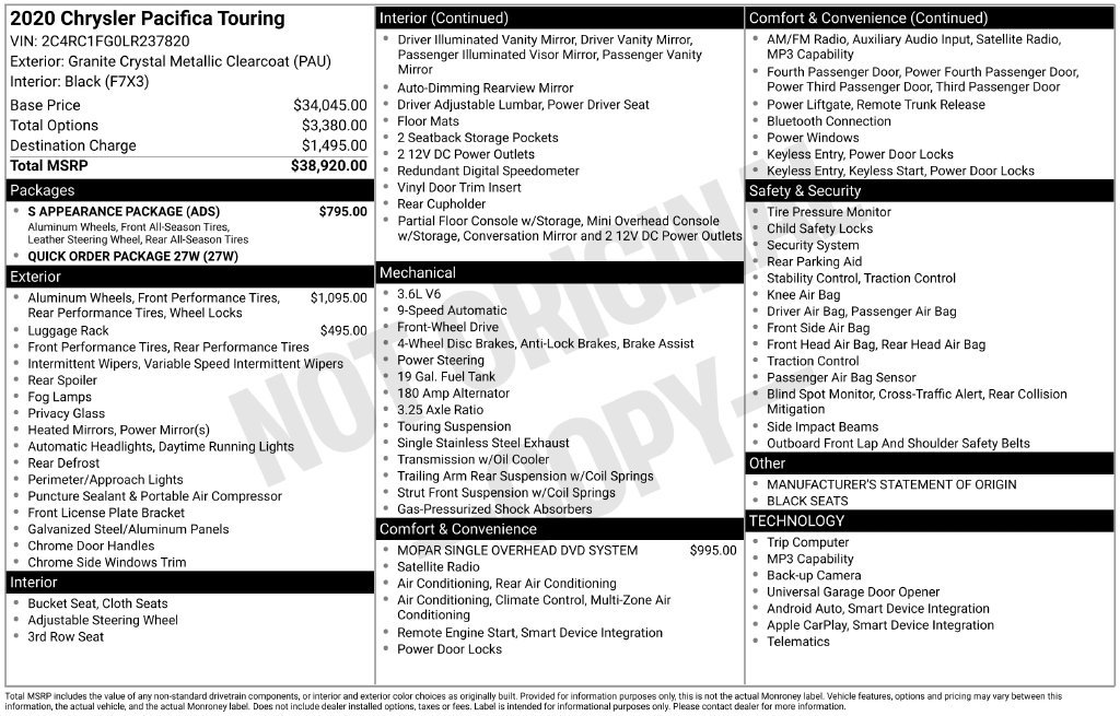 Used 2020 Chrysler Pacifica Touring w/ S Appearance Package FWD image 44