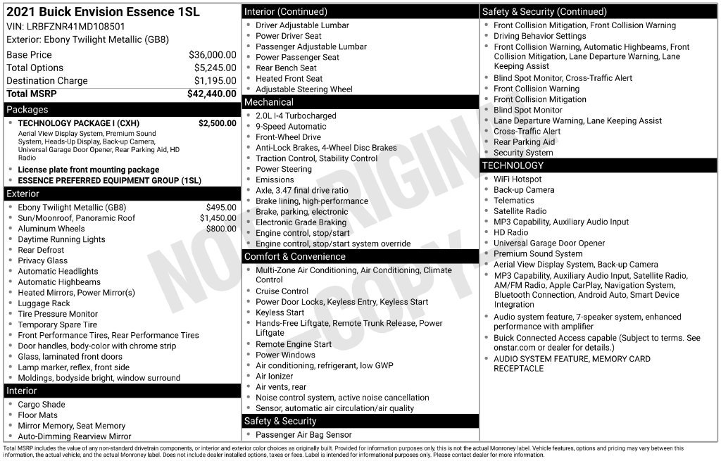 Used 2021 Buick Envision Essence w/ Technology Package I FWD image 9