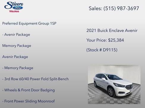 Used 2021 Buick Enclave Avenir w/ LPO, Floor Liner Package FWD image 8