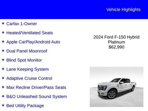 Certified 2024 Ford F150 Platinum w/ Equipment Group 703A Plus AWD/4WD image 2