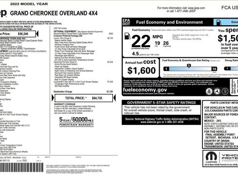 Used 2022 Jeep Grand Cherokee Overland w/ Adv Protech Group III AWD/4WD image 38