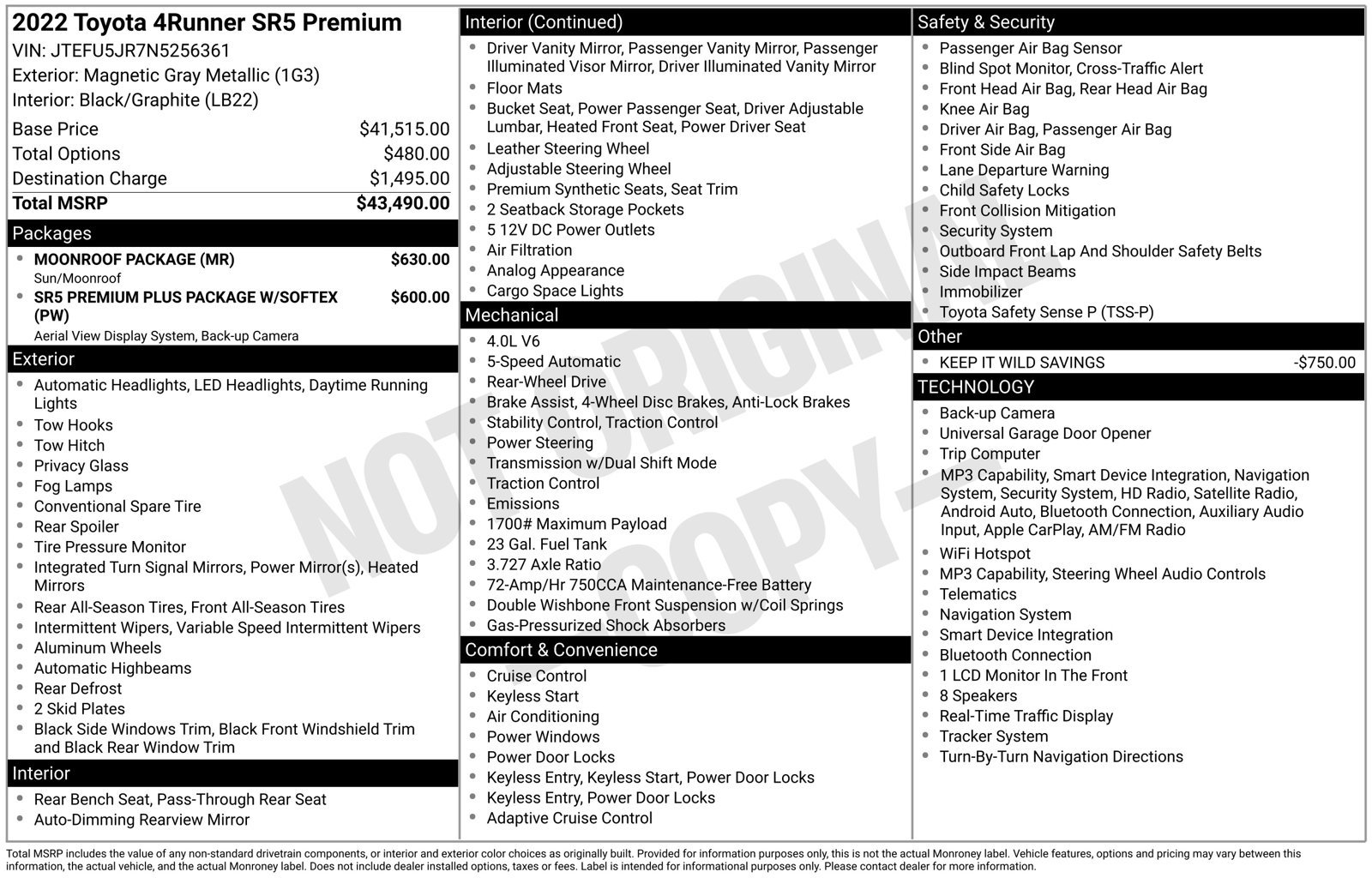 Used 2022 Toyota 4Runner SR5 Premium w/ Moonroof Package RWD image 28