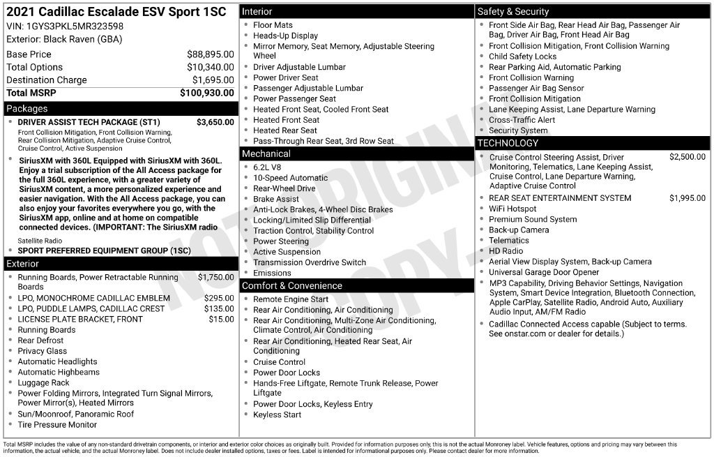 Used 2021 Cadillac Escalade ESV Sport w/ Driver Assist Tech Package RWD image 7