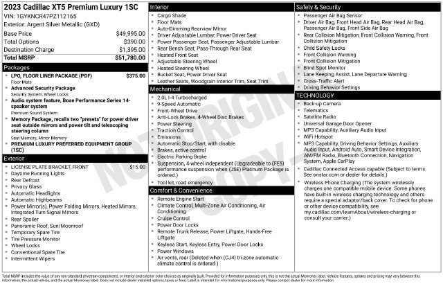 Certified 2023 Cadillac XT5 Premium Luxury w/ LPO, Floor Liner Package FWD image 34