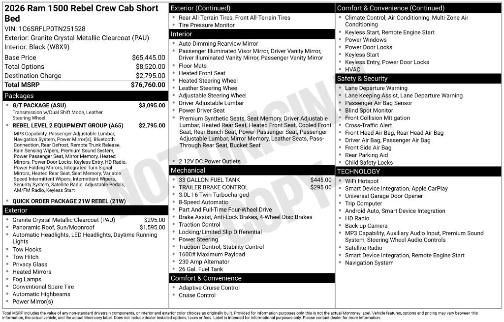 Used 2026 RAM 1500 Rebel w/ G/T Package AWD/4WD image 39
