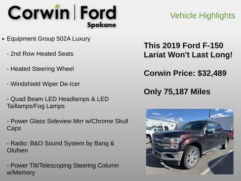 Used 2019 Ford F150 Lariat w/ Equipment Group 502A Luxury AWD/4WD image 12
