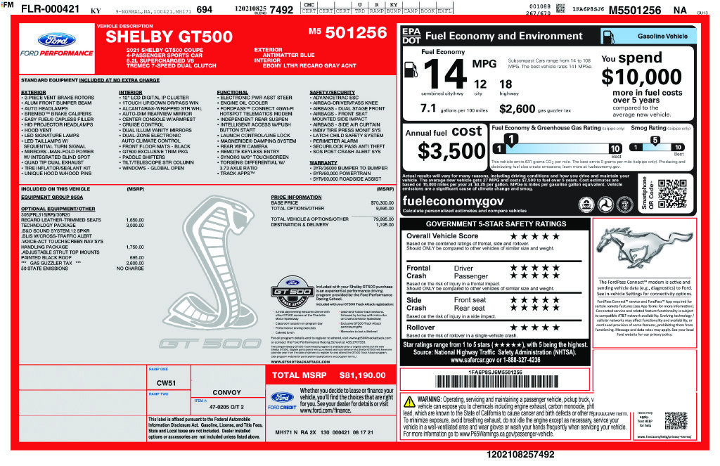 Used 2021 Ford Mustang Shelby GT500 w/ Technology Package RWD image 5