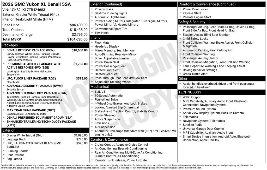 New 2026 GMC Yukon XL Denali w/ Denali Reserve Package AWD/4WD image 11