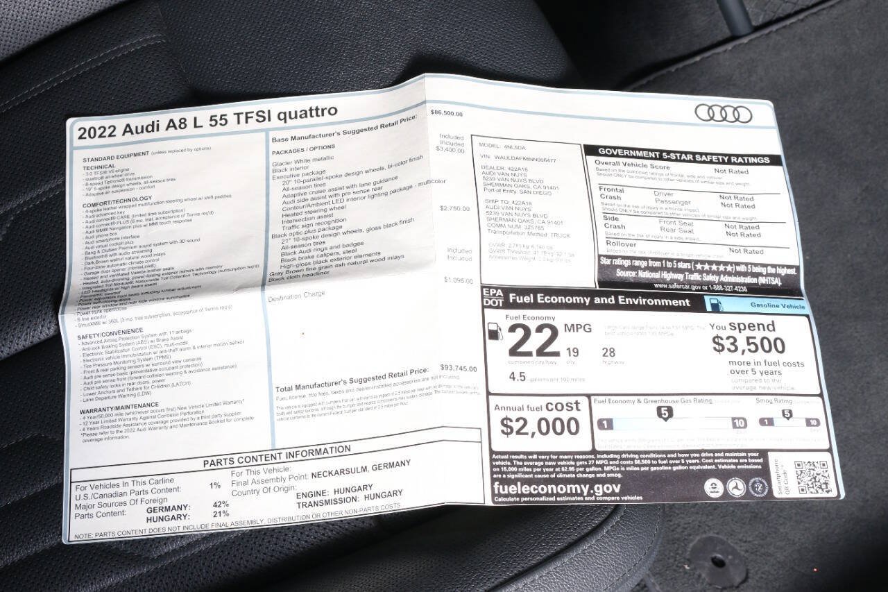Used 2022 Audi A8 L 3.0T AWD/4WD image 45