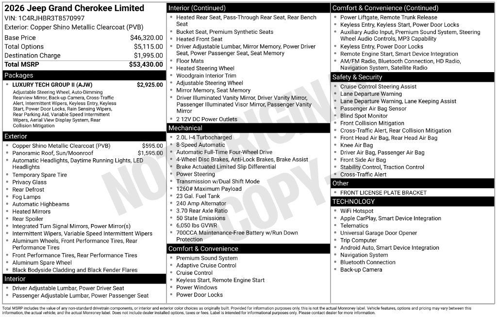New 2026 Jeep Grand Cherokee Limited w/ Luxury Tech Group II AWD/4WD image 5