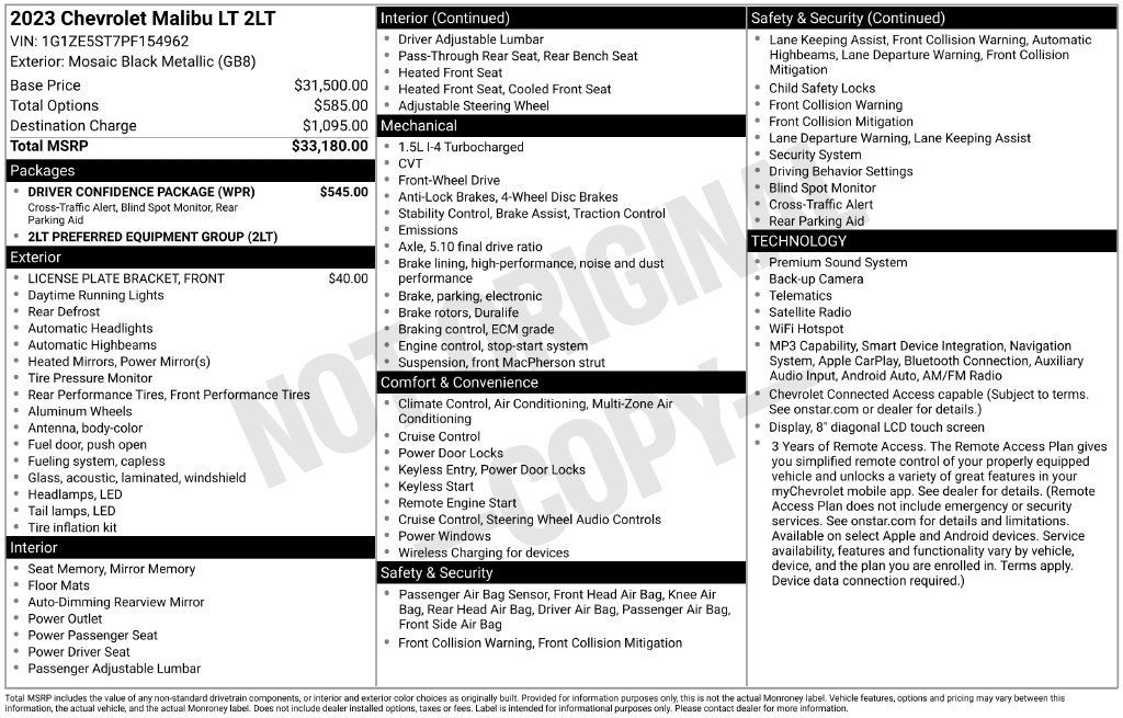 Used 2023 Chevrolet Malibu LT w/ Driver Confidence Package FWD image 33
