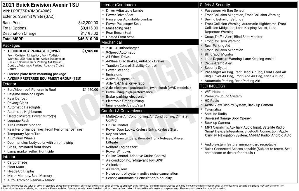 Used 2021 Buick Envision Avenir w/ Technology Package II AWD/4WD image 14