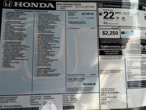 New 2026 Honda Odyssey Elite image 17