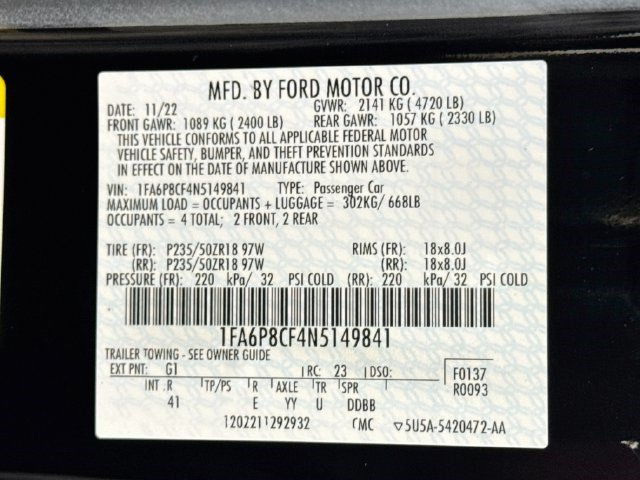 Used 2022 Ford Mustang GT Premium w/ Ford Safe & Smart Package RWD image 37