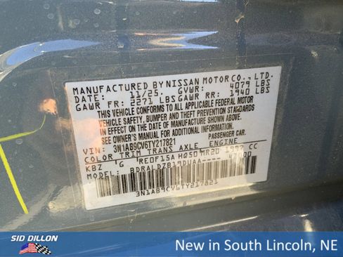 New 2026 Nissan Sentra SV w/ Floor Mat Package image 12