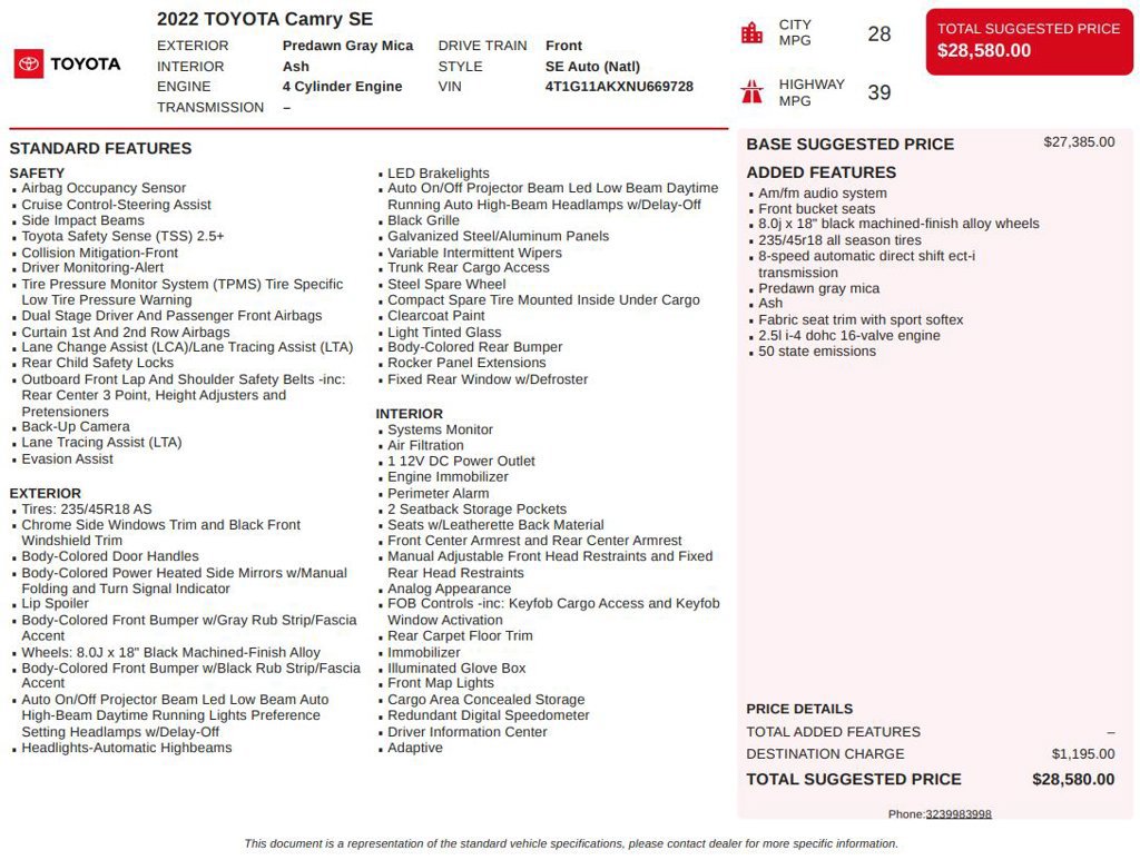 Used 2022 Toyota Camry SE FWD image 4