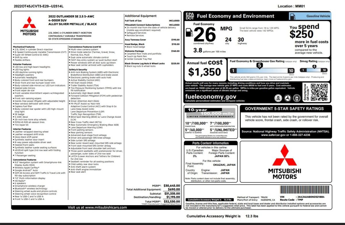 Used 2022 Mitsubishi Outlander SE AWD/4WD image 15