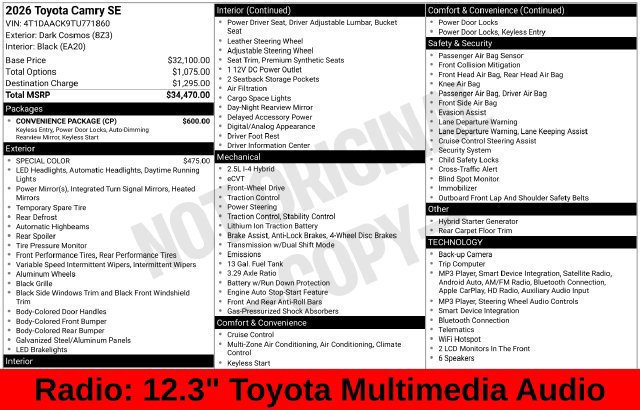 Used 2026 Toyota Camry SE w/ Convenience Package FWD image 14