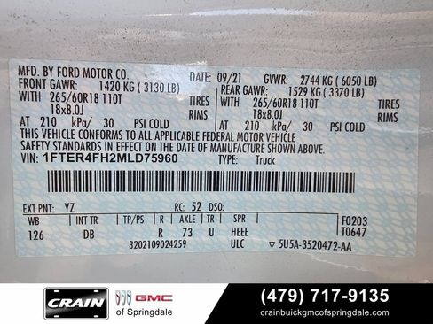 Used 2021 Ford Ranger Lariat w/ Equipment Group 501A High AWD/4WD image 32
