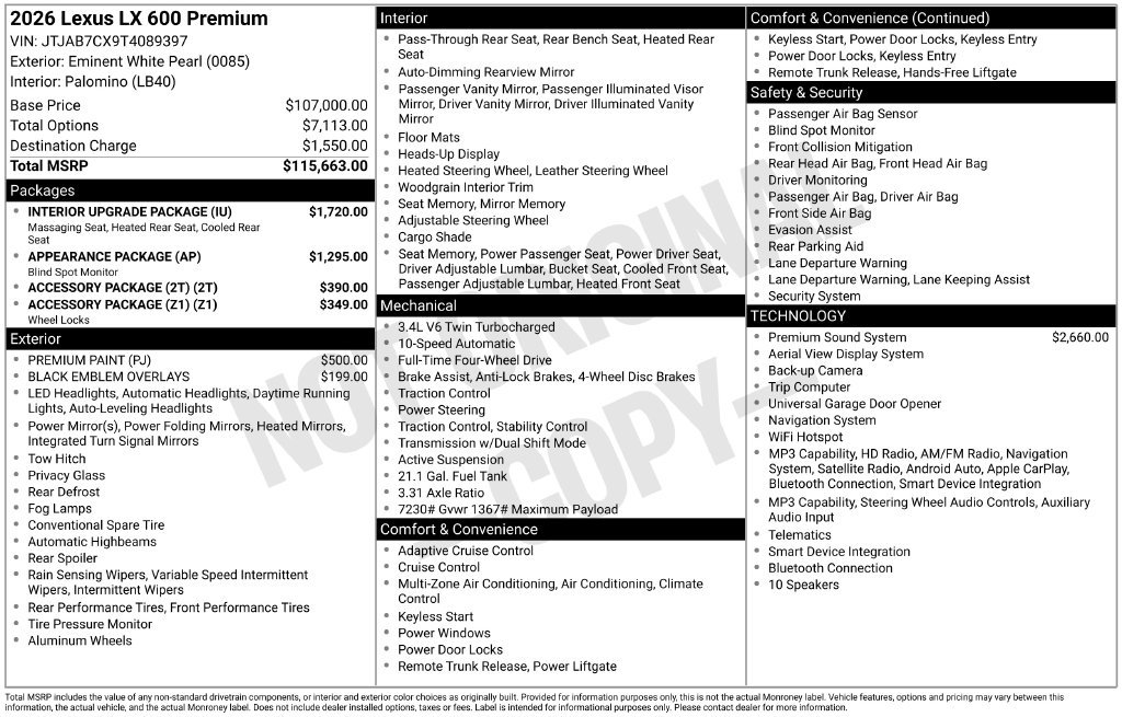 Used 2026 Lexus LX 600 4WD w/ Interior Upgrade Package image 19