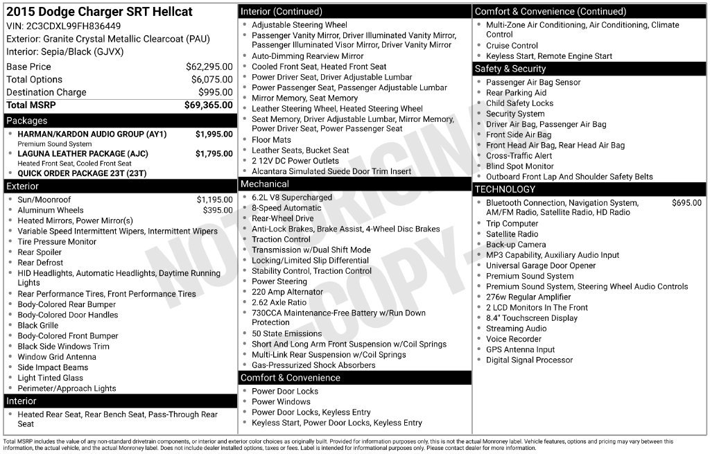 Used 2015 Dodge Charger SRT Hellcat w/ Harman/Kardon Audio Group RWD image 18