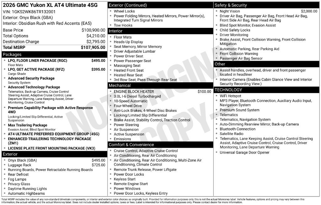 Used 2026 GMC Yukon XL AT4 Ultimate w/ LPO, Floor Liner Package AWD/4WD image 5