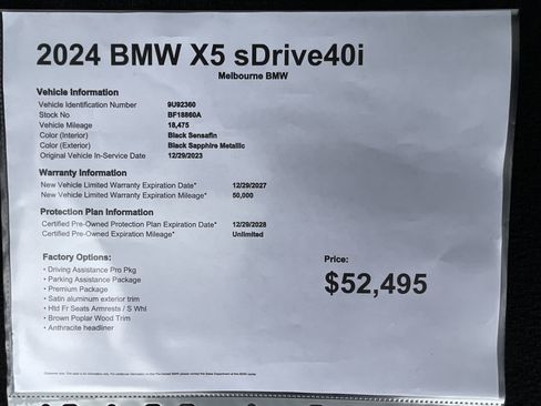 Certified 2024 BMW X5 sDrive40i w/ Premium Package RWD image 38