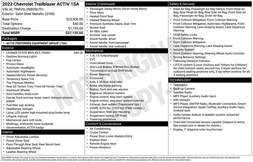 Used 2022 Chevrolet TrailBlazer ACTIV FWD image 78