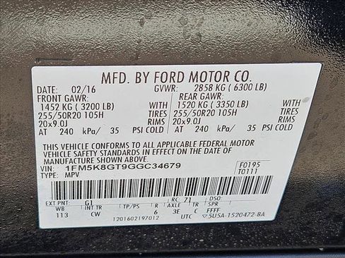 Used 2016 Ford Explorer Sport w/ Equipment Group 401A AWD/4WD image 30