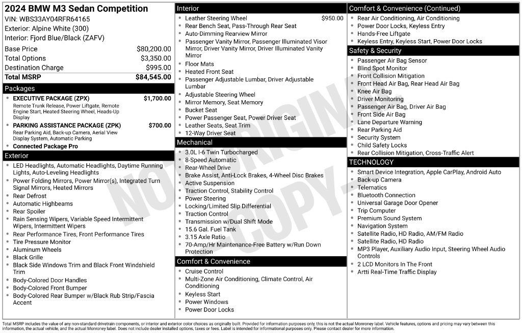 Used 2024 BMW M3 Competition w/ Executive Package RWD image 48