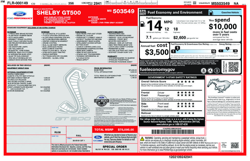 Used 2021 Ford Mustang Shelby GT500 w/ Technology Package RWD image 24