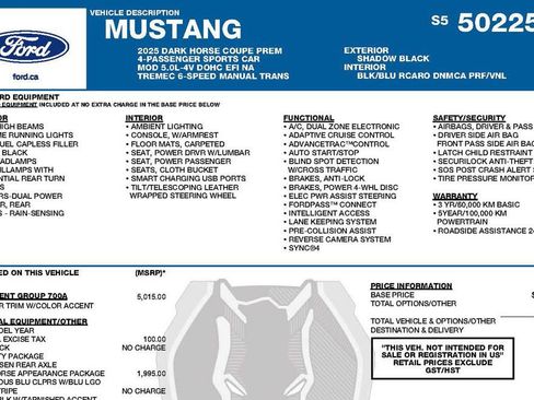 Used 2025 Ford Mustang Dark Horse w/ Dark Horse Handlin Package RWD image 3