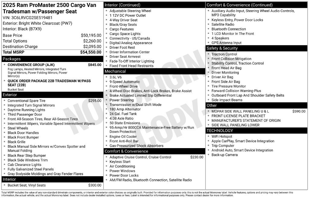 Used 2025 RAM ProMaster 2500 w/ Convenience Group FWD image 15