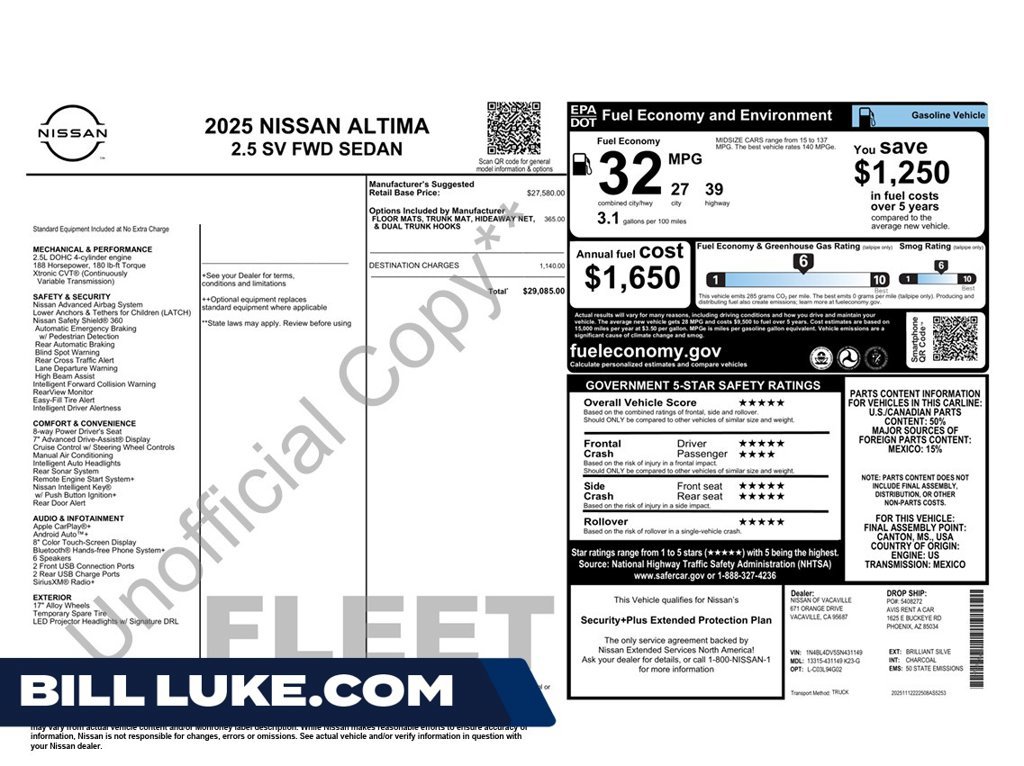 Used 2025 Nissan Altima 2.5 SV FWD image 1