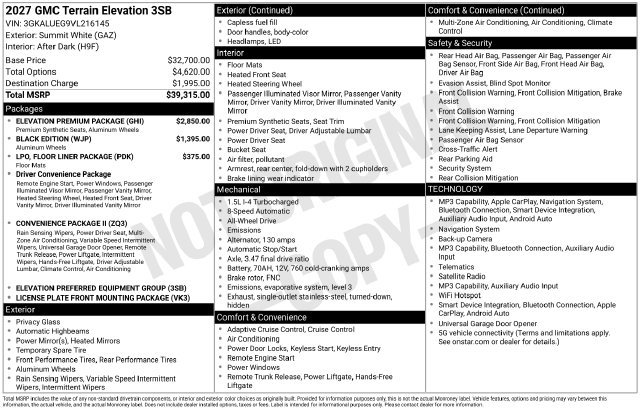 New 2027 GMC Terrain Elevation w/ Elevation Premium Package AWD/4WD image 1