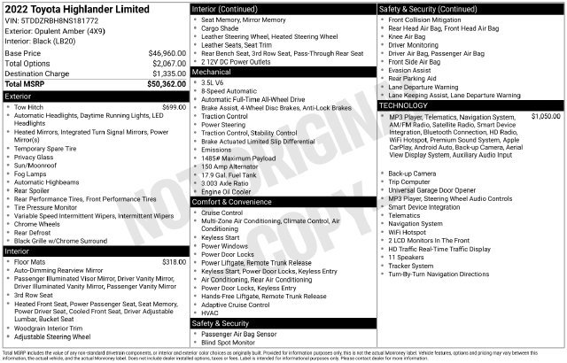 Used 2022 Toyota Highlander Limited AWD/4WD image 36