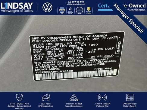 Certified 2022 Volkswagen Atlas SEL Premium image 27