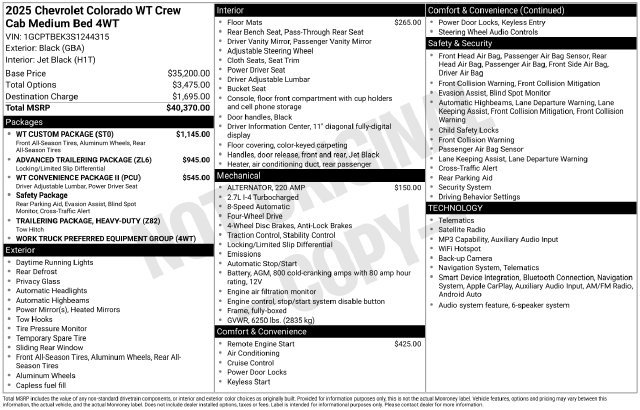 Used 2025 Chevrolet Colorado W/T w/ WT Custom Package AWD/4WD image 2