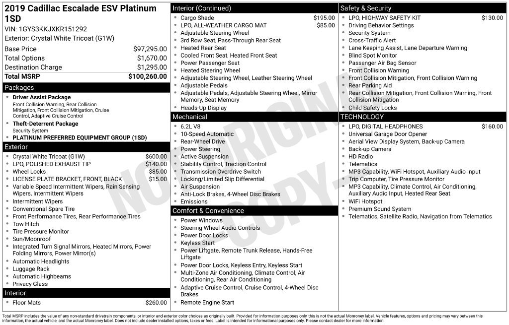 Used 2019 Cadillac Escalade ESV Platinum RWD image 11