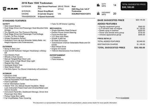 Used 2016 RAM 1500 Tradesman w/ Power & Remote Entry Group image 2