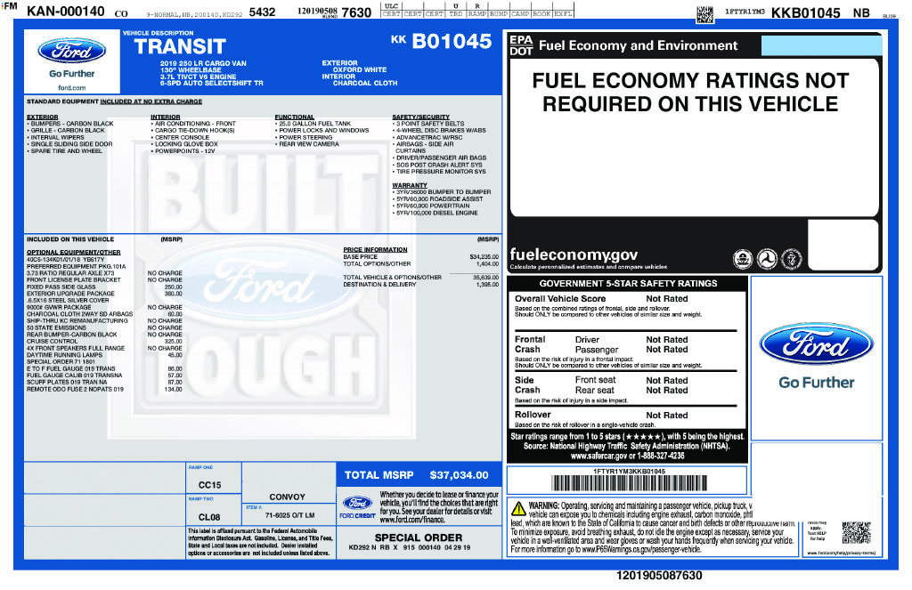 Used 2019 Ford Transit 250 130 Low Roof w/ Exterior Upgrade Package RWD image 38